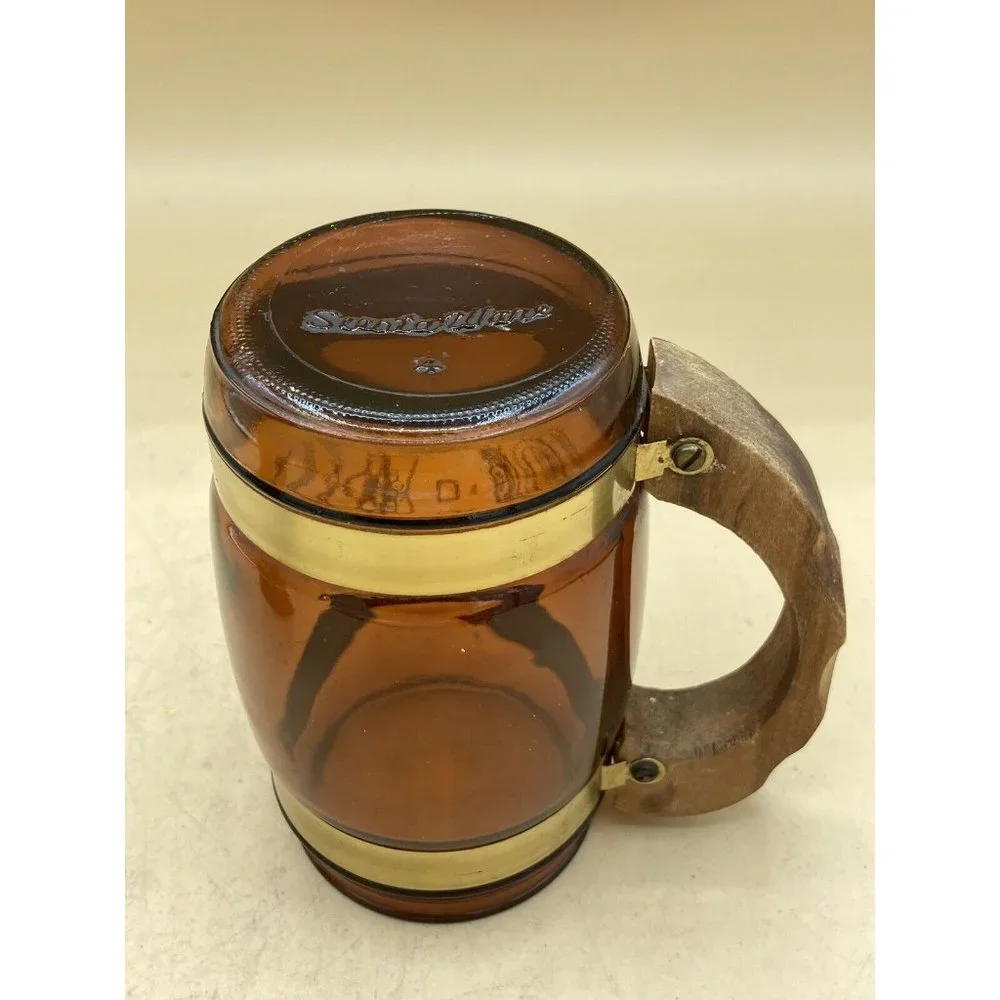 Siesta Ware Vintage MCM Western Tiki Barware Walnut Sleeve Beer Glass & Mug